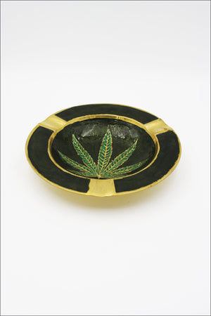 ASHTRAY - BRASS W LEAF RECTANGLE ASH106